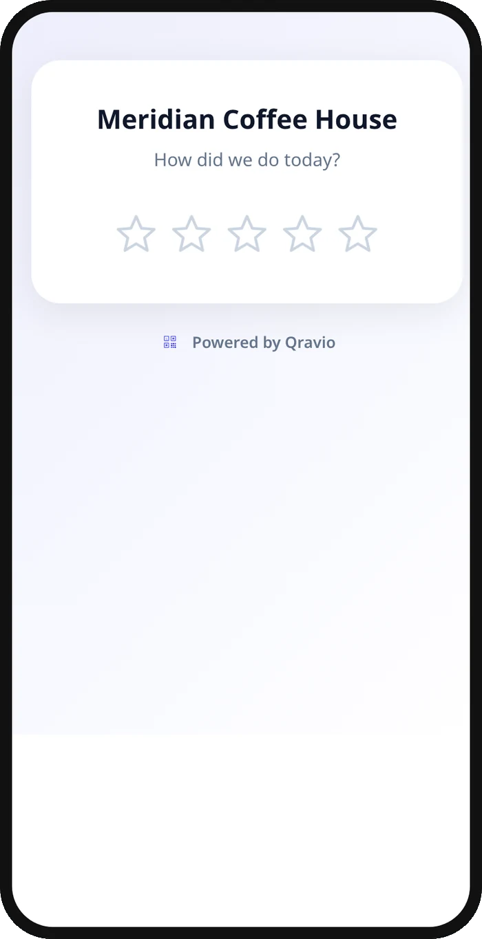 A phone showing a review prompt asking how the visit was, with a five-star rating.
